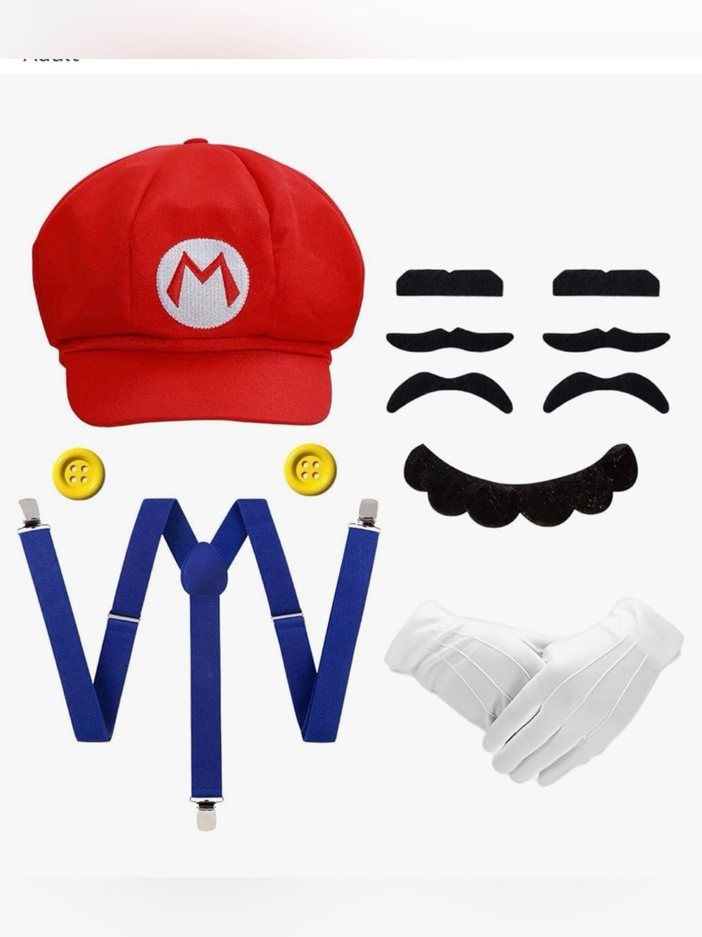 ❤️3/$25 Mario-Inspired Red Cap & Costume Accessory Set Red, Blue, White, Yellow